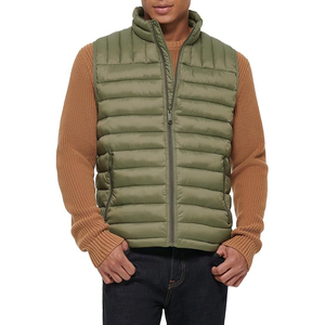 Olive Green Puffer <b>Vest</b> for Men Winter Gilet Stand Collar Padded Waistcoat Sleeveless Bubble Jacket Bodywarmer - Product Image 1