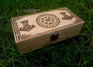 กล่องไม้สักอักษรรูนที่สลักด้วยค้อนของธอร์สำหรับศาสนานอร์ดิกแหวนแต่งงานเก็บของขวัญทางธุรกิจสำหรับแฟนๆชาวไวกิ้ง - Product Image 2