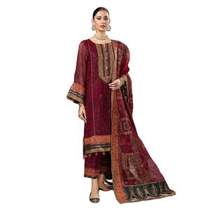 WS ชุดเดรสสีเข้มพื้นเมืองผ้าไหมชุดเดรสซาลวาร์แบบตรงจากปากีสถานและอินเดีย - Product Image 1