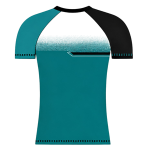 Maillot de sport raglan bleu sarcelle et noir à manches courtes, col rond, respirant, pour entraînement athlétique, uniforme d'équipe, maillot de performance - Product Image 2
