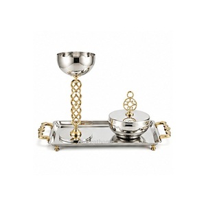 Golden Brass Incense <b>Burner</b> Set With Tray And Black Bead Accents Aromatic All Season Use - Product Image 6