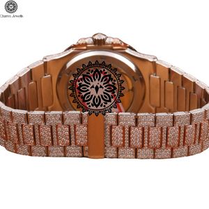 Montre analogique mécanique de luxe Charm Jewells en acier inoxydable incrusté de diamants en or rose, mouvement mécanique, 40 mm, fermoir pliant, mode masculine - Product Image 4