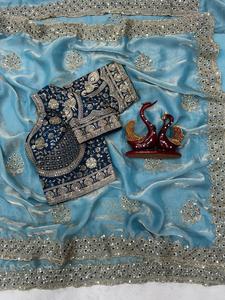 Sari Royal Glow Fendy en satin avec broderie de sequins 3MM, motifs Buttas sur toute la surface, bordure premium lourde, entièrement cousu, infroissable, séchage rapide - Product Image 4