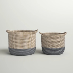 ชุดตะกร้าหวาย 2 ใบ พร้อมฐานสีเทา ตะกร้าเก็บของทำมือ ขายส่ง เป็นมิตรกับสิ่งแวดล้อม ผลิตในเวียดนาม - Product Image 5