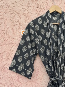 New Arrival Spring Summer Long V-neck <b>Kimono</b> Dress Cotton Robe <b>Beach</b> Cover Season Wind Block Printed Handcrafted Style Women - Product Image 1