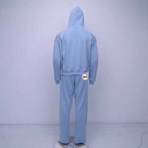 <b>Light</b> Blue Terry Wide Leg Pants Drawstring Waist Casual Full Length Women Solid Color Loose Fit Mid Rise Knitted Cotton <b>Trousers</b> - Product Image 6