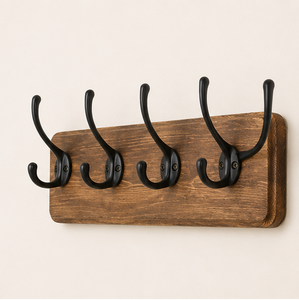 Rustic Wall Mounted Coat Rack With 4 Heavy Duty Metal Hooks Wooden Entryway Key <b>Holder</b> And <b>Hat</b> Organizer For Living Room - Product Image 3