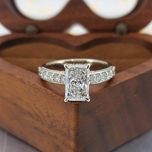 Platinum Radiant Cut Diamond Engagement Ring With Natural Side Stones D Color GIA Certified Classic Women's Style - Product Image 1
