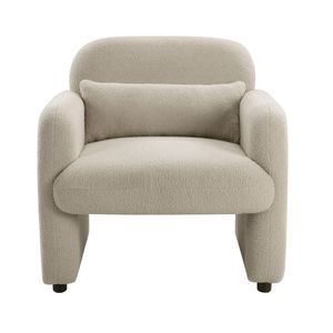 Poltrona Comfort Contemporanea in Tessuto Bouclé Taupe con Struttura in Compensato e Cuscino, per Soggiorno Accogliente - Product Image 2