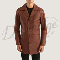Manteau trench en cuir marron pour homme, coupe ajustée, long, en peau de mouton véritable, veste décontractée et professionnelle, vêtement d'extérieur classique