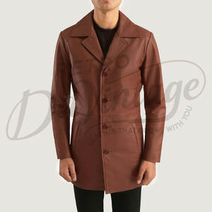 Abrigo de Cuero Marrón Premium para Hombre, Corte Entallado, Estilo Gabardina, Piel de Oveja Genuina, Chaqueta Casual de Negocios, Prenda Exterior Clásica - Product Image 3