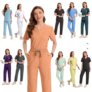 Vêtements de travail personnalisés en gros à col en V, élégants, doux et respirants, uniformes de salon et de spa, combinaisons médicales et dentaires colorées - Product Image 1