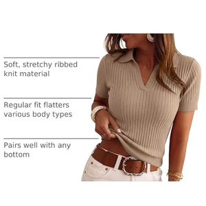 Suéter de manga corta para mujer, camisa polo, jersey de punto con cuello, camisa informal de negocios para primavera y verano - Product Image 5