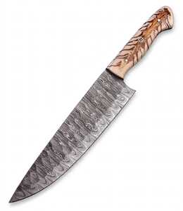 Couteau de chef artisanal en acier Damas de 8 pouces avec manche hybride en os de chameau et mosaïque de bois - Product Image 2