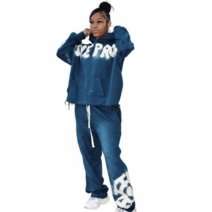Survêtement unisexe personnalisable brodé effet vieilli, coupe oversize, pour homme et femme, 100 % coton molletonné, multicolore, respirant - Product Image 3