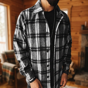 Chemise en flanelle à carreaux pour hommes, style décontracté chic, col rabattu, manches longues, automne, 100% polyester, tissu tissé anti-plis - Product Image 3