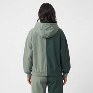 Women's Long Sleeve Women's Oversized Full Zip Nylon <b>Hoodie</b> <b>Lightweight</b> Two Tone Casual Breathable Jacket - Product Image 2