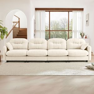 Divano Modulare a Quattro Posti in Tessuto Chenille Premium con 2 Cuscini Decorativi, Design Trapuntato e Plissettato, Divani di Alta Qualità per Soggiorno - Product Image 3
