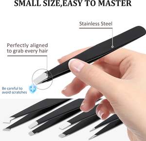 Juego de Pinzas (4 Piezas) de Acero Inoxidable, Kit de Depilación Facial, para Cejas y Pestañas, de Precisión, Pequeño, para Viaje - Product Image 4
