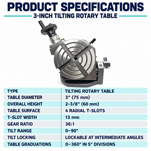 Table rotative inclinable de 3 pouces (75 mm) à 4 fentes, rapport de transmission 36:1, inclinaison verrouillable de 0 à 90 degrés, fentes en T de 13 mm pour machine à fraiser et usinage des métaux - Product Image 4