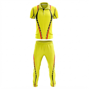 Ensemble uniforme de cricket personnalisé avec nom de marque, 100 % polyester et coton respirant, polo à manches courtes et pantalon de jogging, écologique - Product Image 3