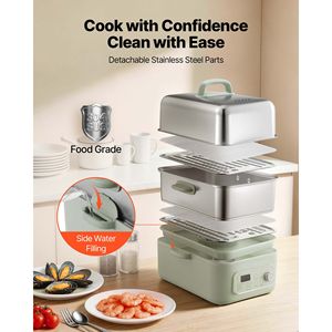 เครื่องนึ่งอาหารไฟฟ้า 13.7 ควอร์ต 2 ชั้น สแตนเลส 1500 วัตต์ สำหรับนึ่งผัก 3-6 ที่เสิร์ฟ - Product Image 6