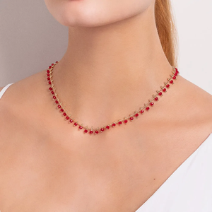 Gold Plated Alloy <b>Choker</b> Necklace With Red Cubic Zirconia Beads Fashion Link Chain Unisex Daily Wear Jewelry Gift - Product Image 4