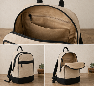 Canvas Laptop <b>Backpack</b> Unisex Messenger Bag Beige <b>Black</b> Zipper School Travel Daypack - Product Image 3