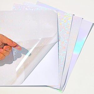 Film vinyle auto-adhésif transparent holographique, stratifié, imperméable, avec motifs de points et étoiles, vente en gros - Product Image 1
