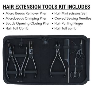 Kit d'outils pour extensions capillaires : Aiguille courbée pour la séparation, Mini-ciseaux, Peigne à queue, Outil de pose et de retrait, Pince à micro-perles - Product Image 2