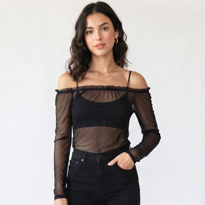 Sexy Transparent Sheer <b>Mesh</b> Off Shoulder <b>Top</b> Women See Through Sexy Off Shoulder <b>Top</b> Women Fashion Summer Wear Transparent <b>Tops</b> - Product Image 6