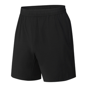 Men's <b>Black</b> 100% Cotton Solid Front Logo Quick Dry Elastic Waist Shorts with Pockets Casual Sport Style - Product Image 1