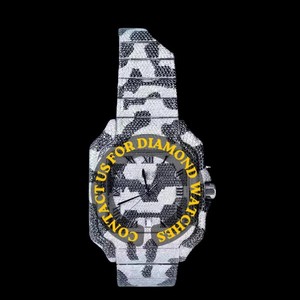 Reloj de Hombre de Acero Inoxidable con Esfera Cuadrada con Números Romanos y Diamantes de Moissanita Blancos y Negros de Primera Calidad, Estilo Hip Hop - Product Image 1