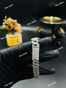 Bracelet Miami Cuban Link en argent sterling 925 personnalisé avec moissanite VVS, bracelet hip-hop serti de diamants, bijoux - Product Image 2