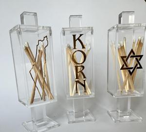 2025 nueva moda atractiva personalizada Judaica Besamim magnético cuadrado acrílico Match Box Hanukkah Lucite Match Holders - Product Image 1