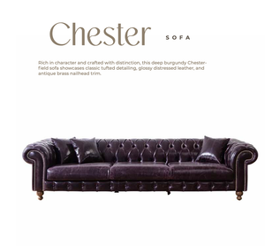 Sofá Chesterfield Tradicional de Cuero Borgoña, Tapizado, de Tres Plazas, para Sala de Estar, con Detalles de Tachuelas, Patas de Madera - Product Image 1