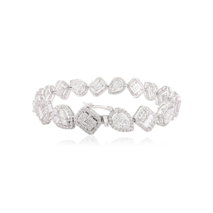 18k <b>Solid</b> <b>Gold</b> Mixed-Shaped Diamond Tennis <b>Bangle</b> Vintage Cluster IGI Certified - Product Image 3