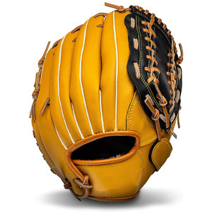 Gant de baseball à doigts entiers, jaune et noir, en cuir, avec structure en H, pour droitier, fermeture auto-agrippante, antidérapant, pour adulte, pour l'extérieur, toutes saisons - Product Image 1