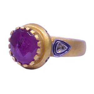 Bague de fiançailles et de mariage classique en argent sterling plaqué or avec rubellite, tourmaline et diamant, sertie en canal, idéale comme cadeau - Product Image 5