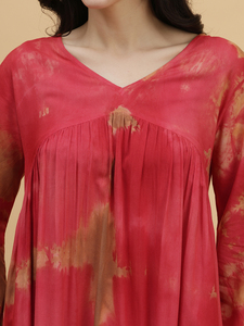Vestido Casual de Rayón con Estampado Tie-Dye Rojo Hecho a Mano para Mujer, Estilo Línea A, Ligero y Transpirable, Ideal para Uso Diario y Fiestas - Product Image 6
