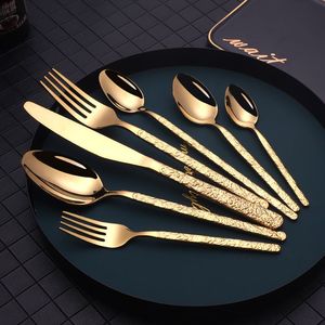 ชุดช้อนส้อมสแตนเลสสีทอง 5 ชิ้น ขัดเงาแบบกระจก พร้อมสลักลาย สำหรับงานแต่งงาน โรงแรม ร้านอาหาร - Product Image 2