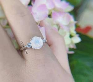 แหวนมูนสโตนทรงหกเหลี่ยมสำหรับผู้หญิง เงินแท้ 925 เครื่องประดับพลอยเงินแท้ 925 เครื่องประดับทำมือ - Product Image 3