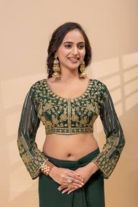 Sari en Faux Georgette Premium Pré-drapé avec Blouse Entièrement Brodée – Idéal pour les Fêtes et les Occasions Spéciales - Product Image 4