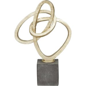 Sculpture minimaliste en métal doré à anneaux entrelacés sur base lourde, objet d'art abstrait de luxe, centre de table pour décoration intérieure, vente en gros - Product Image 1
