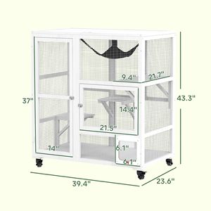Lussuosa Cuccia per Animali Domestici Bianca da 39 Pollici, Trasportabile, per Interni, con Tetto Apribile e Ruote, in Plastica Solida con Motivo Animale - Product Image 3