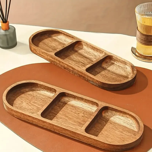 Plato para Condimentos de Madera de Acacia Ecológico y Sólido para Fiestas en Casa, Olla Caliente, Tres Salsas, Almacenamiento en Seco, Diseño Moderno - Product Image 6