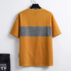 T-shirt homme gris moutarde en tissu respirant, imprimé sur la poitrine, à rayures, manches courtes, style décontracté streetwear, coupe ample, vêtement tendance - Product Image 2