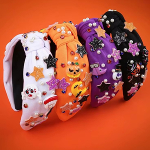 Export Quality Halloween <b>Beaded</b> <b>Headband</b> Comfortable Handmade Knotted Pumpkin Ghost Star Hair Accessories for Women & Girls 2026 - Product Image 1
