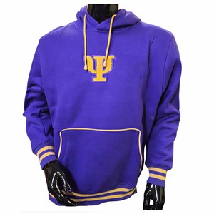 Nueva Hermandad Omega |   Psi |   Sudadera con capucha Divine Nine de algodón y forro polar, con bordados sólidos de Phi, morada, informal, con parte inferior a rayas - Product Image 1