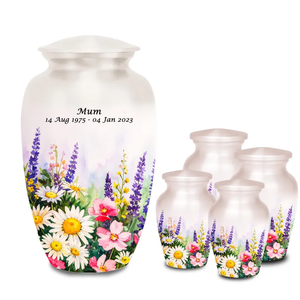 Urna Funeraria de Aluminio Personalizada, Urna Conmemorativa con Diseño Floral, Recipiente para Cremación, Uso Adulto - Product Image 4